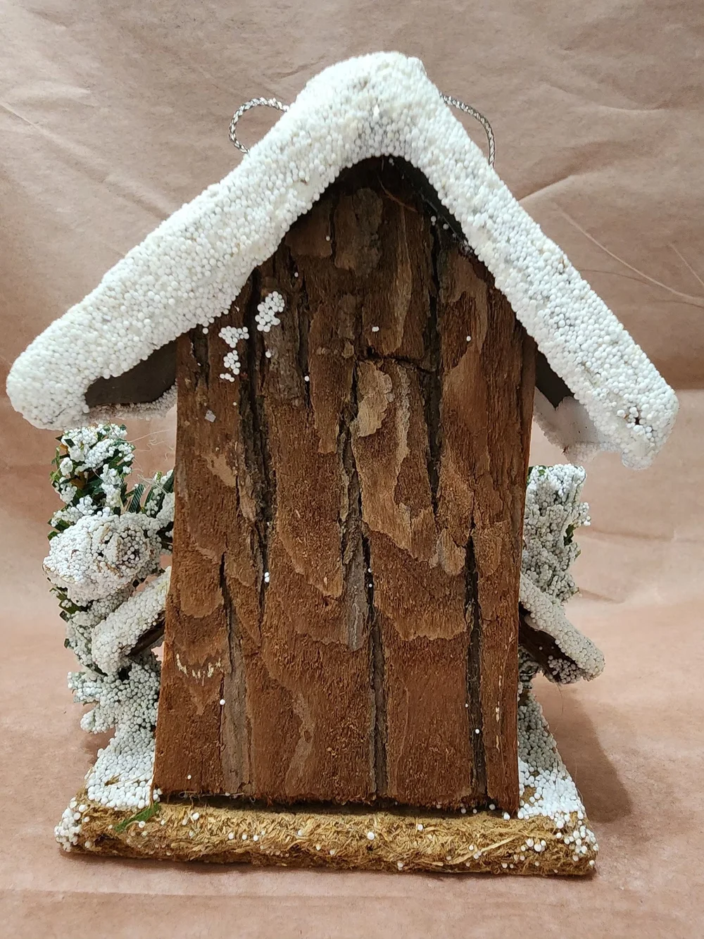 Handmade Rustic Woodland Birdhouse Ornament Christmas Faux Snow Pine Berry
